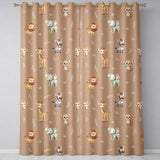 Safari Animals  with Elephant  Lion Cub  and Elephant on Warm Brown Background  Readymade Eyelet Ring Top Thermal 100% Blackout Curtains