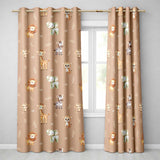Safari Animals  with Elephant  Lion Cub  and Elephant on Warm Brown Background  Readymade Eyelet Ring Top Thermal 100% Blackout Curtains