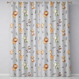 Safari Animals  with  Elephant Lion  and Leopard Cub on Cool Grey Background  Readymade Eyelet Ring Top Thermal 100% Blackout Curtains