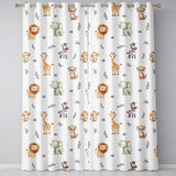 Safari Animals  with  Elephant Lion  and Leopard Cub on White Background  Readymade Eyelet Ring Top Thermal 100% Blackout Curtains