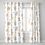 Safari Animals  with  Elephant Lion  and Leopard Cub on White Background  Readymade Eyelet Ring Top Thermal 100% Blackout Curtains