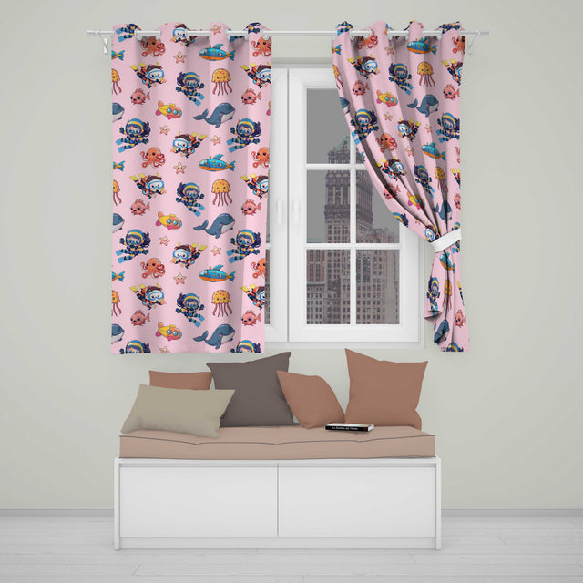 Underwater   with Scuba Divers Starfish and Whale on Soft Blush Pink Background  Readymade Eyelet Ring Top Thermal 100% Blackout Curtains