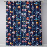 Underwater   with Scuba Divers    Starfish and Whale on Navy Blue Background  Readymade Eyelet Ring Top Thermal 100% Blackout Curtains