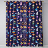 Cartoon Ocean  with Various  Sea Creatures on Rich Purple Background  Readymade Eyelet Ring Top Thermal 100% Blackout Curtains