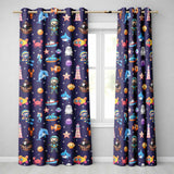 Cartoon Ocean  with Various  Sea Creatures on Rich Purple Background  Readymade Eyelet Ring Top Thermal 100% Blackout Curtains