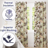 Elegant Beige Floral with Vintage Flowers and Leopard Print Aesthetic Design  Readymade Eyelet Ring Top Thermal 100% Blackout Curtains