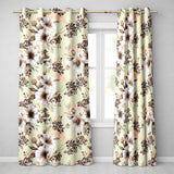 Elegant Beige Floral with Vintage Flowers and Leopard Print Aesthetic Design  Readymade Eyelet Ring Top Thermal 100% Blackout Curtains