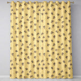 Simple Beige Floral Repeat Small Black Flowers Minimal Aesthetic Design  Readymade Eyelet Ring Top Thermal 100% Blackout Curtains