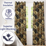 Vintage Floral and Leopard Print  in Neutral Beige and Black Tones  Readymade Eyelet Ring Top Thermal 100% Blackout Curtains