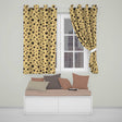 Abstract Leopard Spot and Floral Ditsy with Black Motifs Warm Beige Background  Readymade Eyelet Ring Top Thermal 100% Blackout Curtains