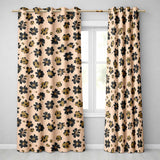 Modern Minimal Floral and Leopard Mix Black FlowersTextured Beige Background  Readymade Eyelet Ring Top Thermal 100% Blackout Curtains