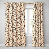 Ditsy Black Floral  on Soft Beige Background with Subtle Animal Print Texture  Readymade Eyelet Ring Top Thermal 100% Blackout Curtains
