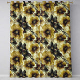 Warm Gold and Brown Floral  with Abstract Leopard Spots  Textile Design  Readymade Eyelet Ring Top Thermal 100% Blackout Curtains