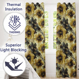 Warm Gold and Brown Floral  with Abstract Leopard Spots  Textile Design  Readymade Eyelet Ring Top Thermal 100% Blackout Curtains
