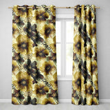 Warm Gold and Brown Floral  with Abstract Leopard Spots  Textile Design  Readymade Eyelet Ring Top Thermal 100% Blackout Curtains