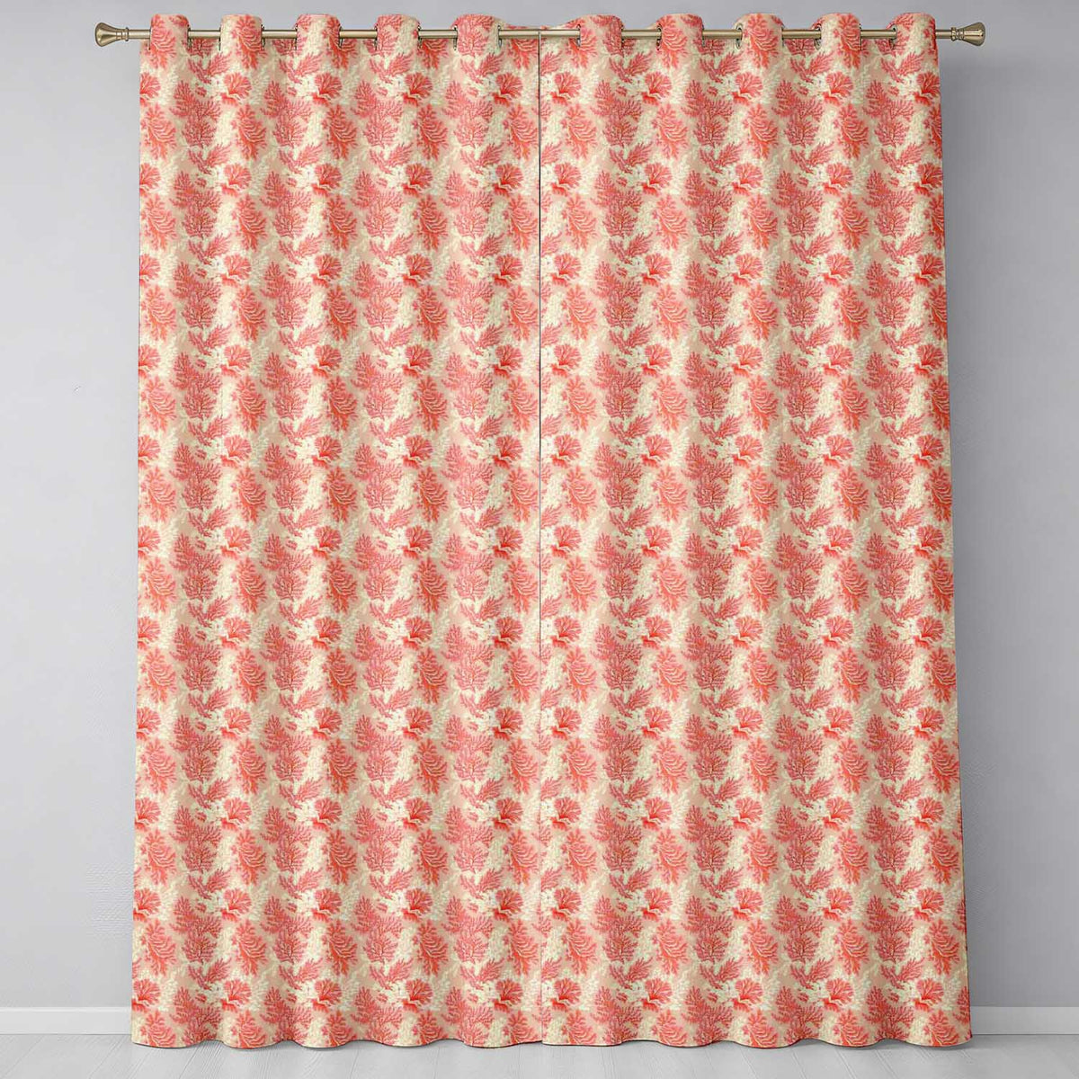 Coral Reef Inspired Floral  in Soft Pink and Red Tones  Textile Design  Readymade Eyelet Ring Top Thermal 100% Blackout Curtains