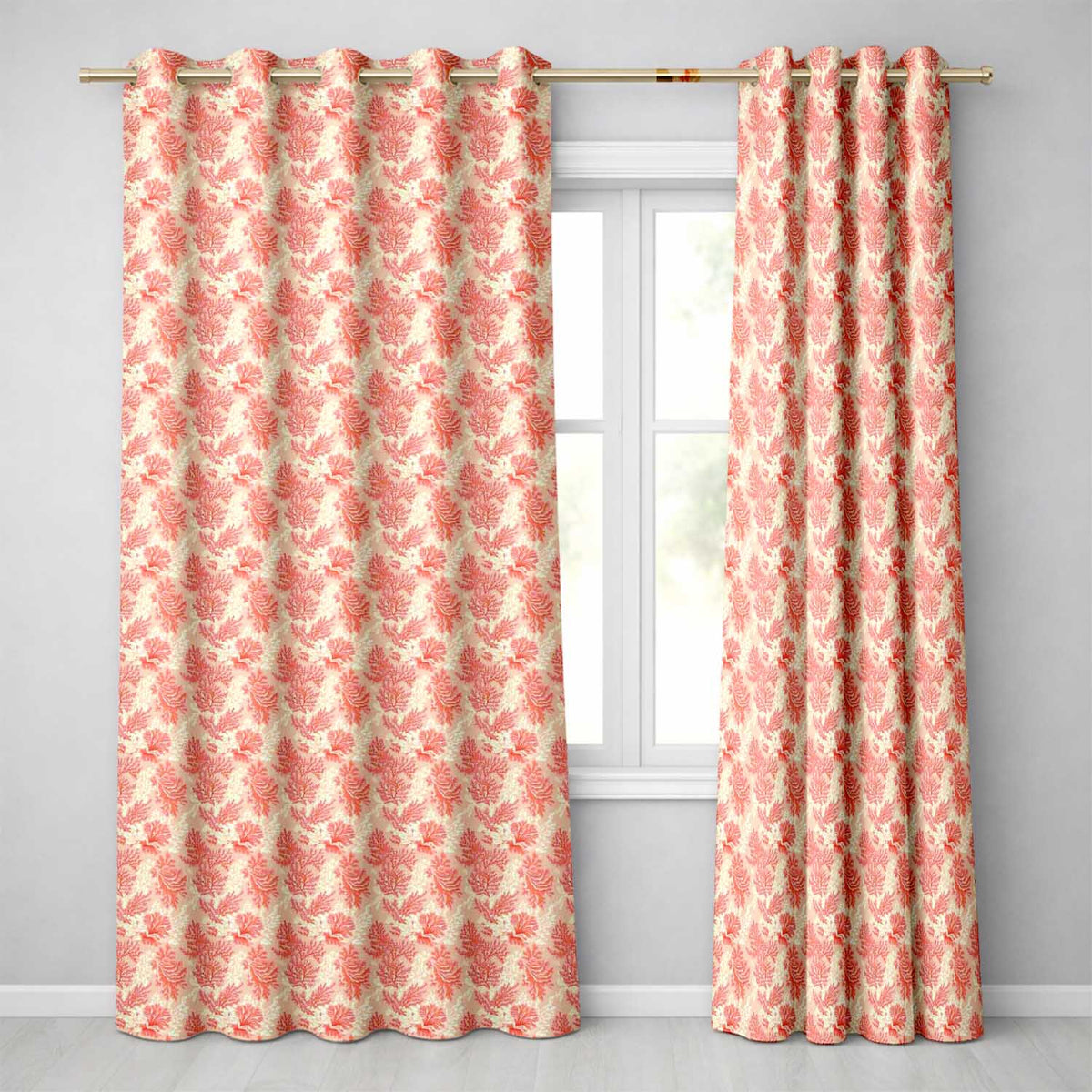 Coral Reef Inspired Floral  in Soft Pink and Red Tones  Textile Design  Readymade Eyelet Ring Top Thermal 100% Blackout Curtains