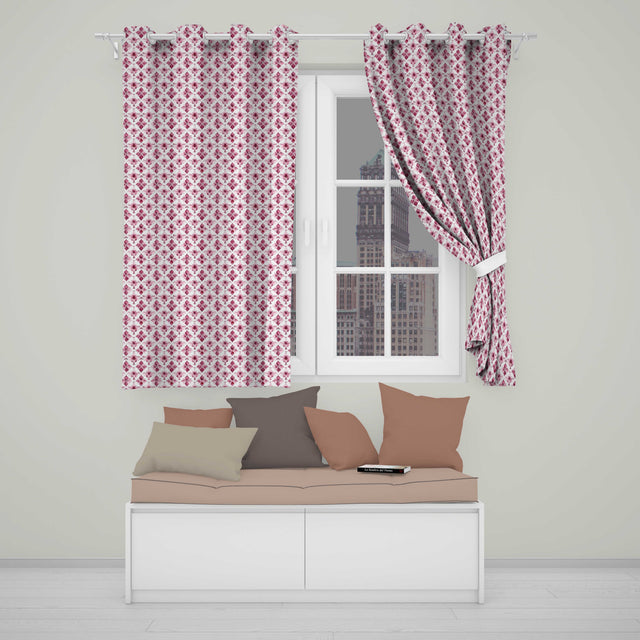 Watercolour Burgundy Damask Motif Repeat  on Light Background Elegant Style  Readymade Eyelet Ring Top Thermal 100% Blackout Curtains