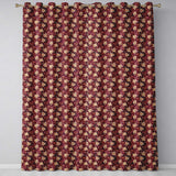 Rich Deep Red Floral   with Cream Blossoms and Textured Background  Readymade Eyelet Ring Top Thermal 100% Blackout Curtains