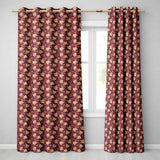 Rich Deep Red Floral   with Cream Blossoms and Textured Background  Readymade Eyelet Ring Top Thermal 100% Blackout Curtains