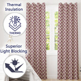 Classic Burgundy Damask Repeat  Cream Background Traditional Ornamental Style  Readymade Eyelet Ring Top Thermal 100% Blackout Curtains