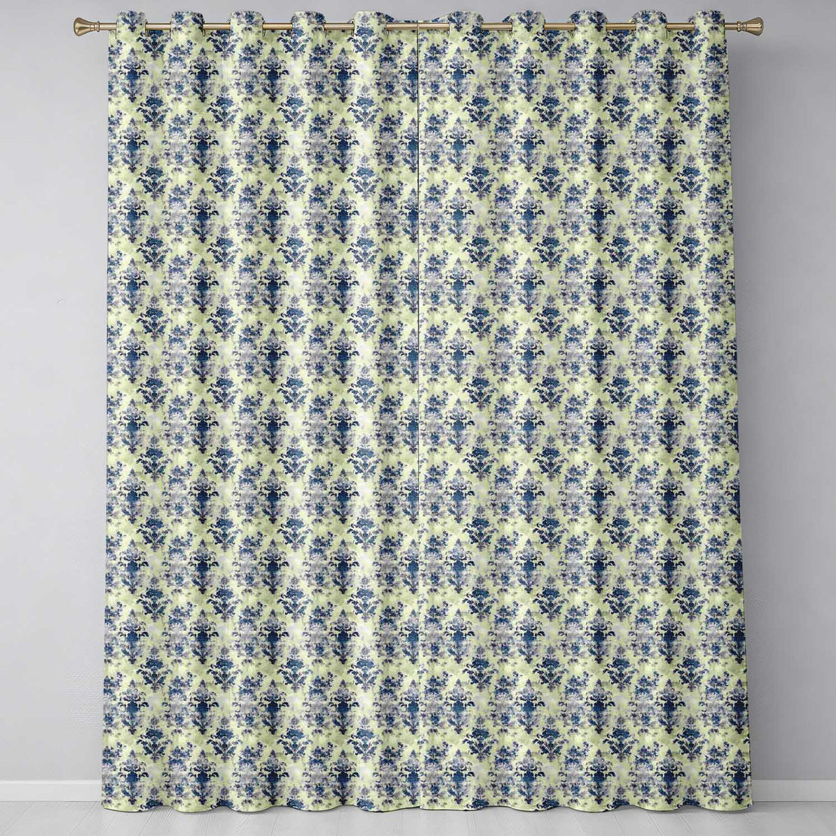 Elegant Blue Vintage Floral Damask   on Textured Neutral Background  Readymade Eyelet Ring Top Thermal 100% Blackout Curtains