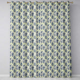 Elegant Blue Vintage Floral Damask   on Textured Neutral Background  Readymade Eyelet Ring Top Thermal 100% Blackout Curtains