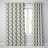 Elegant Blue Vintage Floral Damask   on Textured Neutral Background  Readymade Eyelet Ring Top Thermal 100% Blackout Curtains