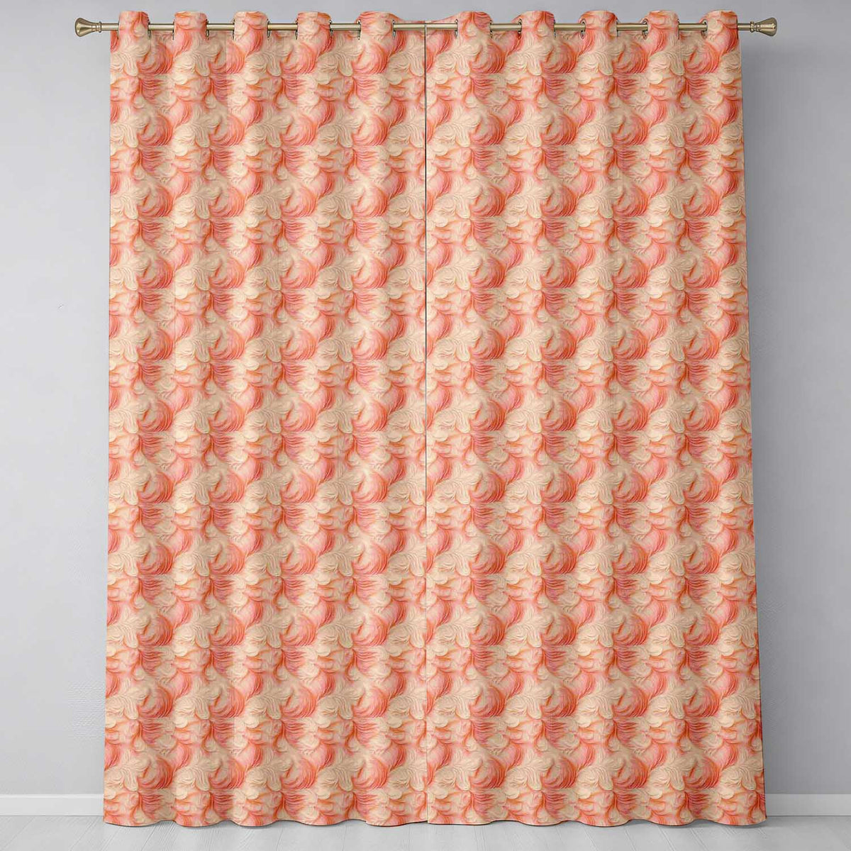 Abstract Feather Swirl  in Soft Coral and Cream Flowing Texture  Design  Readymade Eyelet Ring Top Thermal 100% Blackout Curtains