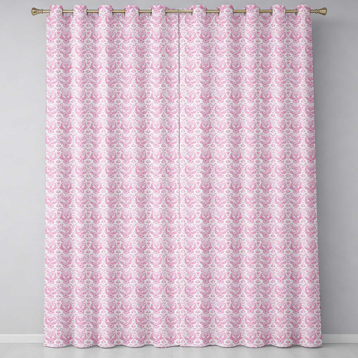 Elegant Pink Damask Floral Pattern with Ornate Vintage Motifs Seamless Design  Readymade Eyelet Ring Top Thermal 100% Blackout Curtains