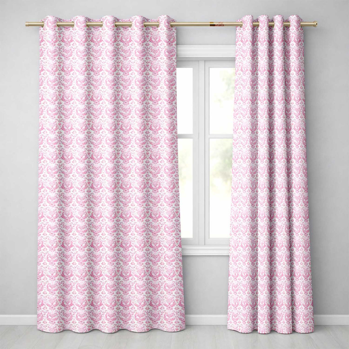 Elegant Pink Damask Floral Pattern with Ornate Vintage Motifs Seamless Design  Readymade Eyelet Ring Top Thermal 100% Blackout Curtains