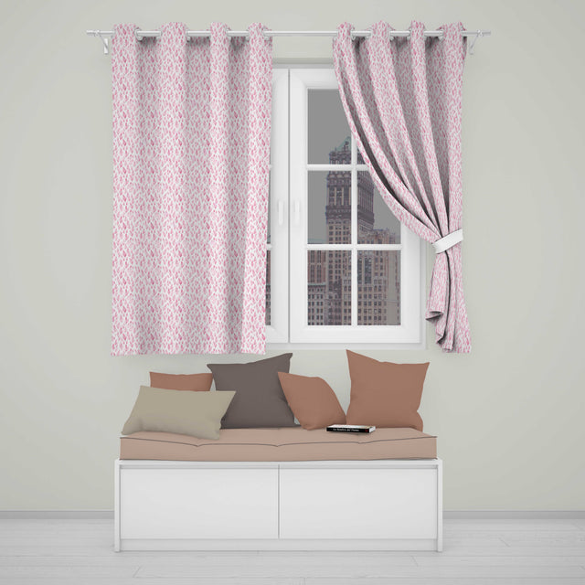 Soft Pink Watercolor Leaf  with Delicate Botanical Elements  Design  Readymade Eyelet Ring Top Thermal 100% Blackout Curtains