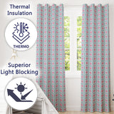 Vintage Floral Tile  in Soft Pink and Blue Symmetrical Design   Readymade Eyelet Ring Top Thermal 100% Blackout Curtains