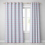 Vintage Floral Tile  in Soft Pink and Blue Symmetrical Design   Readymade Eyelet Ring Top Thermal 100% Blackout Curtains