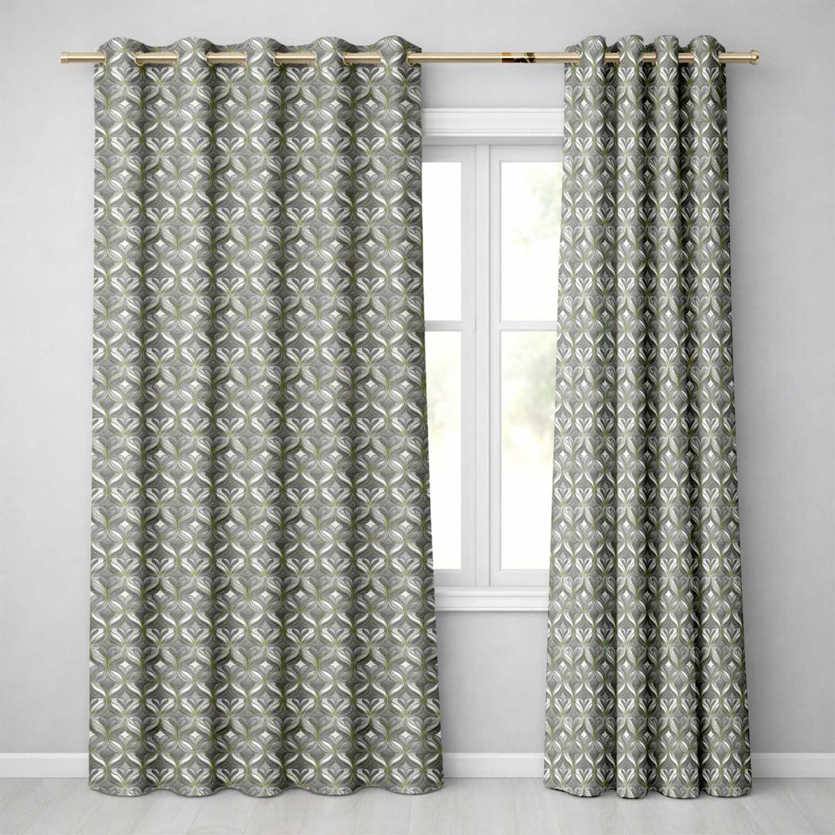 Elegant Geometric Heart Motif Pattern in Neutral Beige and Grey Seamless Design  Readymade Eyelet Ring Top Thermal 100% Blackout Curtains