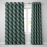 Dark Teal Floral Damask Pattern with Ornate Botanical Details Seamless Design  Readymade Eyelet Ring Top Thermal 100% Blackout Curtains