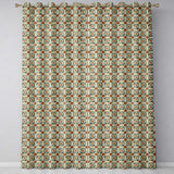 Vintage Teal and Brown Floral Tile Pattern with Ornate Geometric Design  Readymade Eyelet Ring Top Thermal 100% Blackout Curtains
