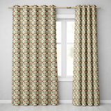 Vintage Teal and Brown Floral Tile Pattern with Ornate Geometric Design  Readymade Eyelet Ring Top Thermal 100% Blackout Curtains