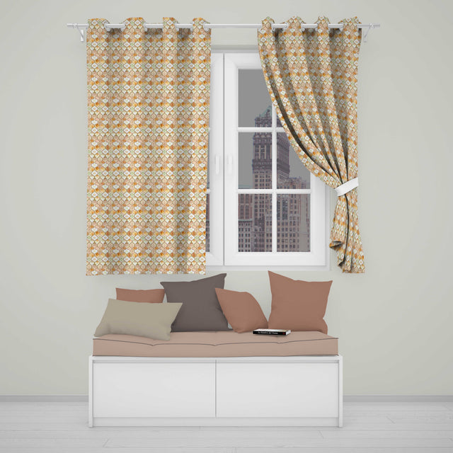 Warm Beige Moroccan Tile Pattern with Rustic Watercolor Texture Seamless Design  Readymade Eyelet Ring Top Thermal 100% Blackout Curtains