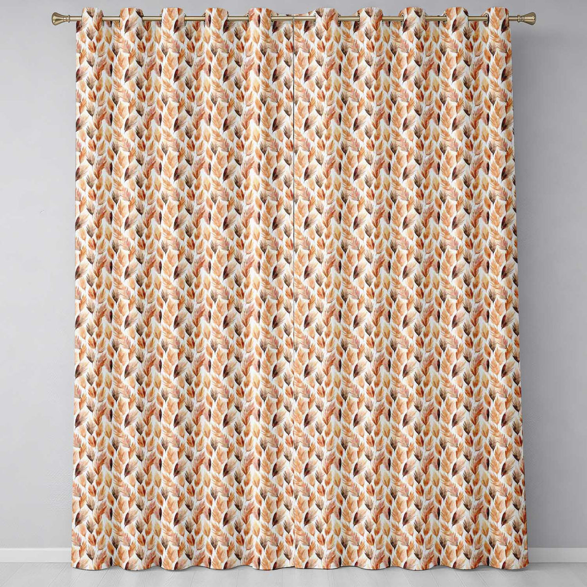 Autumn Watercolor Feather Pattern in Warm Brown and Beige Tones Seamless Design  Readymade Eyelet Ring Top Thermal 100% Blackout Curtains