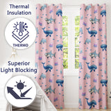 Cute Dolphin Shark and Jellyfish Ocean Animals Soft Pink Background   Readymade Eyelet Ring Top Thermal 100% Blackout Curtains