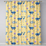 Cute Dolphin Shark and Jellyfish Ocean Animals Warm Yellow Background   Readymade Eyelet Ring Top Thermal 100% Blackout Curtains