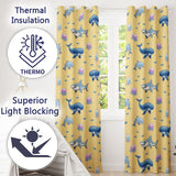 Cute Dolphin Shark and Jellyfish Ocean Animals Warm Yellow Background   Readymade Eyelet Ring Top Thermal 100% Blackout Curtains