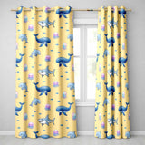 Cute Dolphin Shark and Jellyfish Ocean Animals Warm Yellow Background   Readymade Eyelet Ring Top Thermal 100% Blackout Curtains