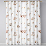 Cute Woodland Owls Mushrooms and Leaves White Background Seamless Pattern  Readymade Eyelet Ring Top Thermal 100% Blackout Curtains