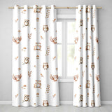 Cute Woodland Owls Mushrooms and Leaves White Background Seamless Pattern  Readymade Eyelet Ring Top Thermal 100% Blackout Curtains