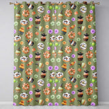 Cute Halloween Donuts Cupcakes Bats Candy and Pumpkins Olive Green Background   Readymade Eyelet Ring Top Thermal 100% Blackout Curtains