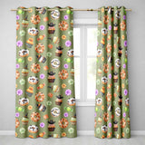 Cute Halloween Donuts Cupcakes Bats Candy and Pumpkins Olive Green Background   Readymade Eyelet Ring Top Thermal 100% Blackout Curtains