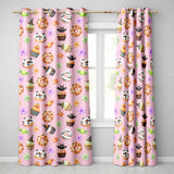Cute Halloween Donuts Cupcakes Bats Candy and Pumpkins Pink Background   Readymade Eyelet Ring Top Thermal 100% Blackout Curtains