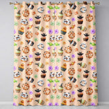 Cute Halloween Donuts Cupcakes Bats Candy and Pumpkins Beige Background   Readymade Eyelet Ring Top Thermal 100% Blackout Curtains